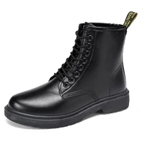 size 35 45 unisex classic rounded toe high cut shoes mens outdoor pu leather lace up martin boots black