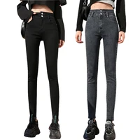 black high waist womens denim pencil slim super stretch elastic jeans capri pants plus size oversize skinny trousers for female
