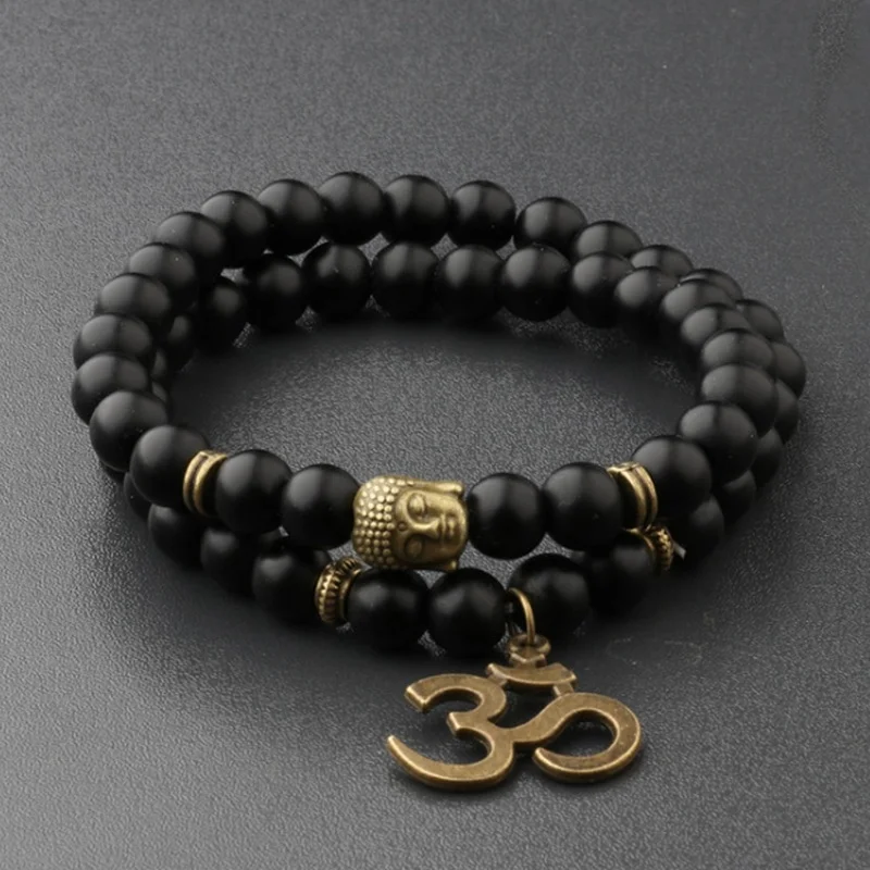 

Classic Retro Solemn Buddha Statue Frosted White Stone Amulet Men's Beaded Bracelet Set Accessories Gift