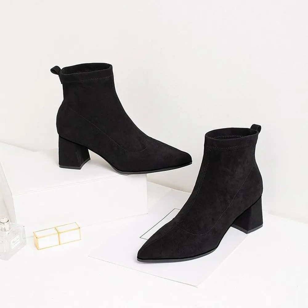 Женские эластичные ботинки носки осенние и зимние тонкие красные сапоги из замши