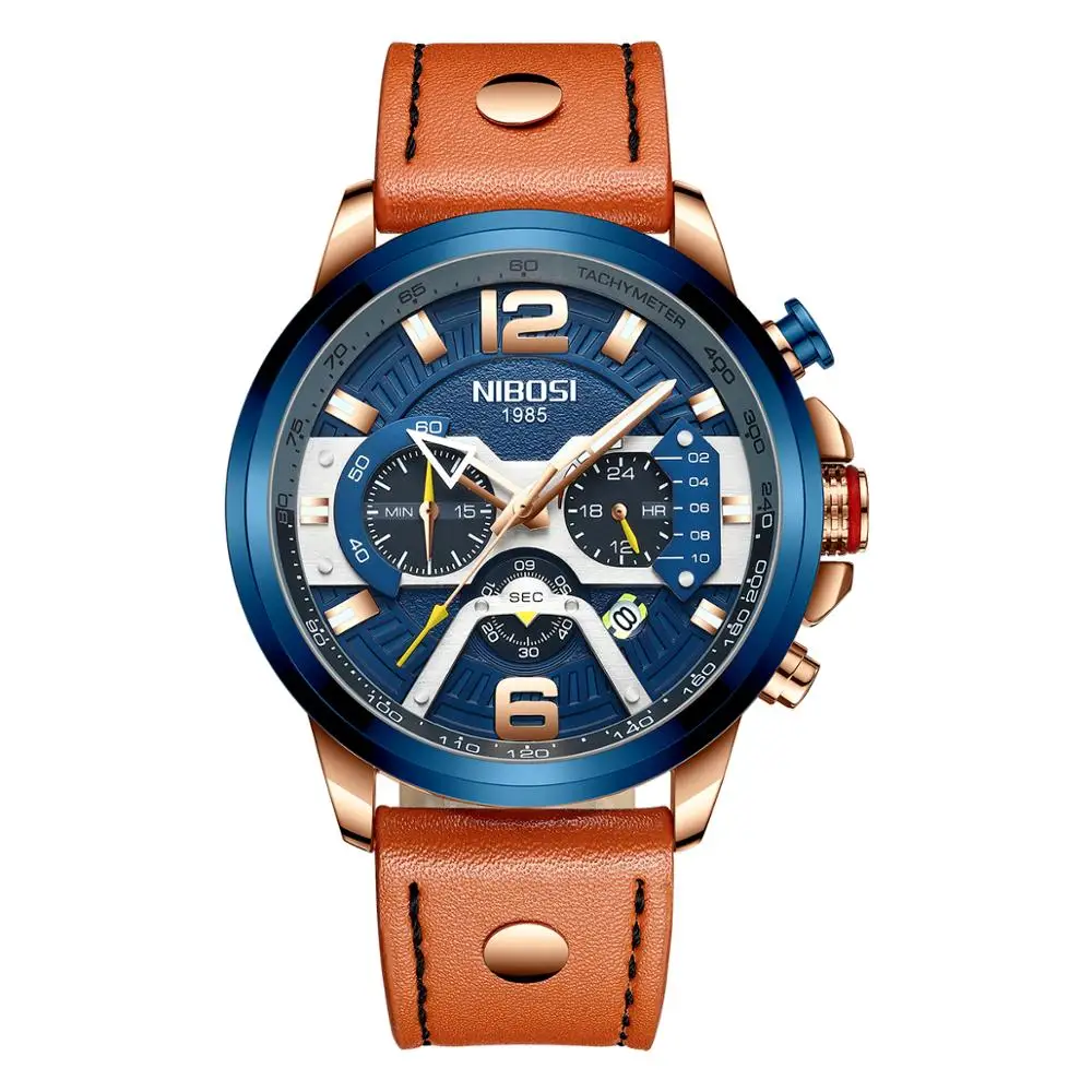 Фото NIBOSI мужские синие топ брендовые Роскошные военные кожаные часы