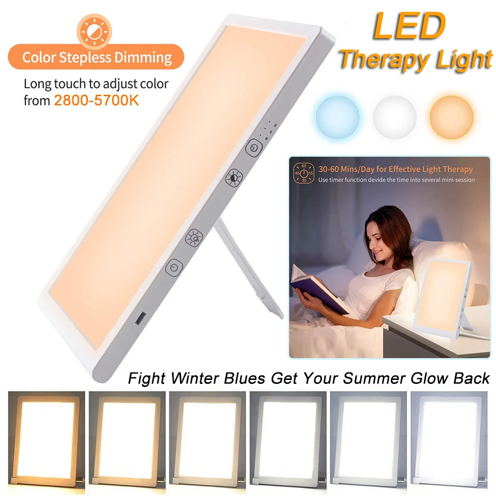 

Светодиодная лампа для световой терапии, бесступенчатая Регулировка цветовой температуры и яркости с 4 таймерами и функцией памяти для дом...