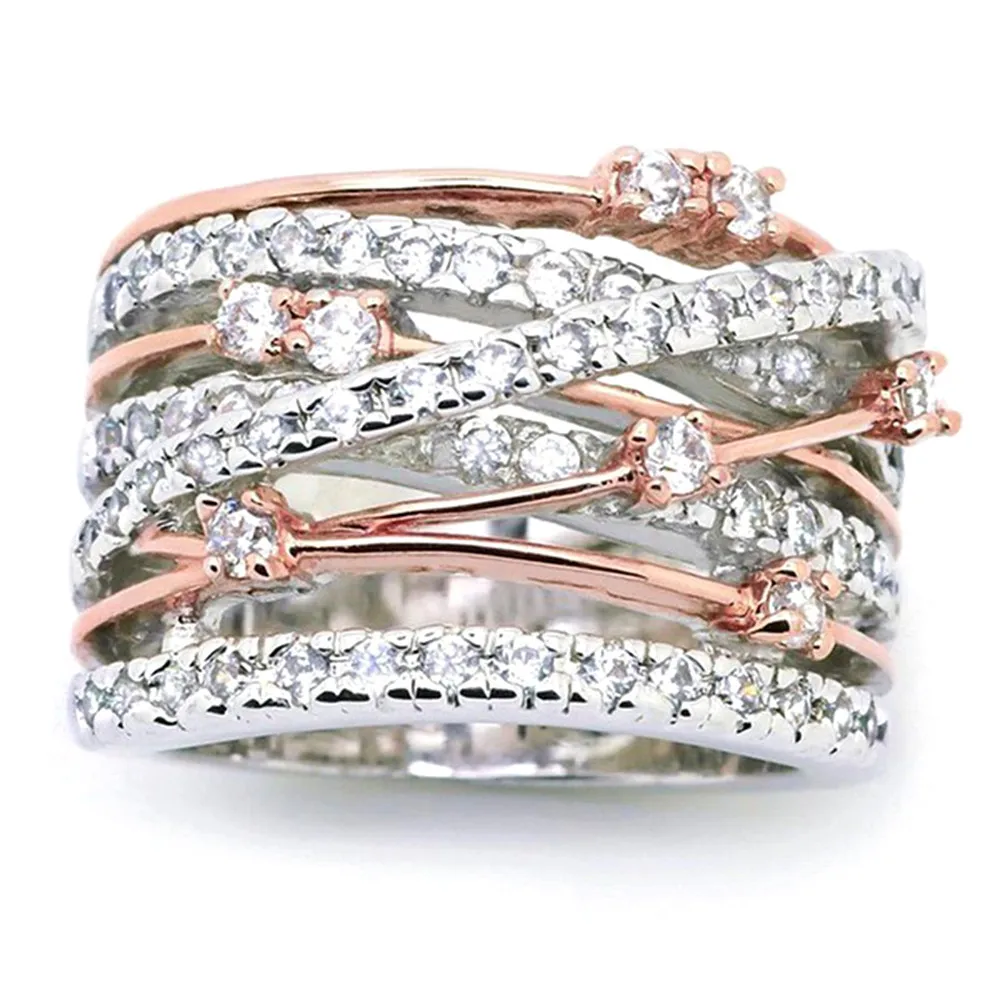 

stackable layered cross full zircon diamonds rings for women rose gold silver color jewelry bijoux fashion party accessory gift