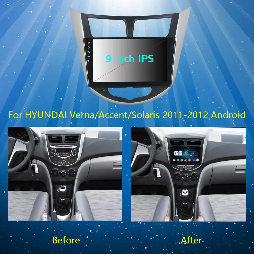 Автомобильный DVD Мультимедиа 9 "IPS 8Core 4 Гб 64 ГБ Android 0 для Hyundai Solaris Accent Verna 2010 2016