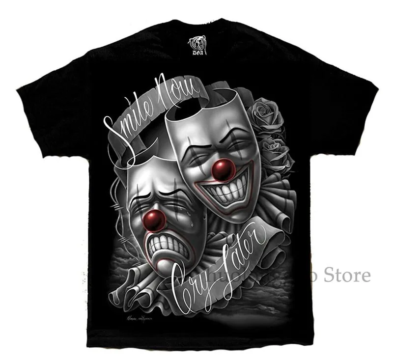 Smile Now Cry позже театральная маска Lowrider Chicano Art David Gonzales DGA Футболка хлопок мужская футболка Женские топы