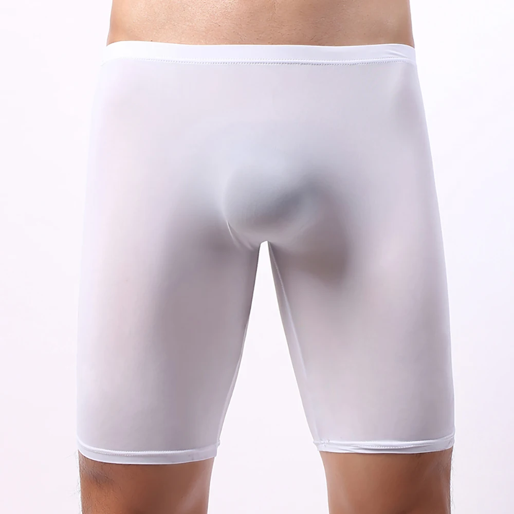 

Ice SIlk Smooth Longf Leg Boxers Men Sexy See Through Shorts Sport Seamless Soft Bulge Pouch Underpants Knickers Male Boxershort