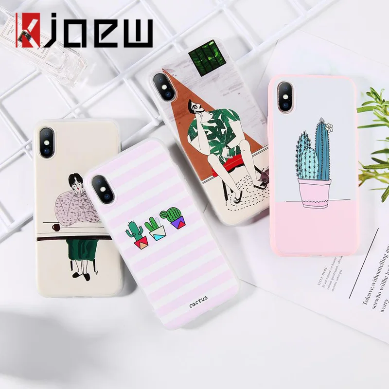 Leaf Print Phone Case for iPhone X 6 6s 7 8 Plus XR XS Max Cute Green Cactus Plants Potted Cartoon Soft TPU Rubber Silicon |