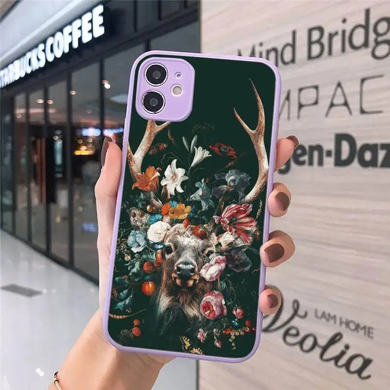 

Deer Cute Elk Phone Case For iPhone 12 11 Mini Pro XR XS Max 7 8 Plus X Matte transparent Purple Back Cover