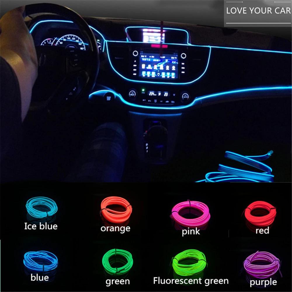 

1M 3M 5M car EL Wire led strip Atmosphere light for DIY flexible AUTO interior Lamp Party decoration lights Neon strips 12V USB