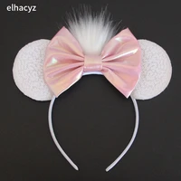 5 pink metallic hair bows mouse ears hairband for girls glitter sequins headband diy kids hair accessories party boutique mujer