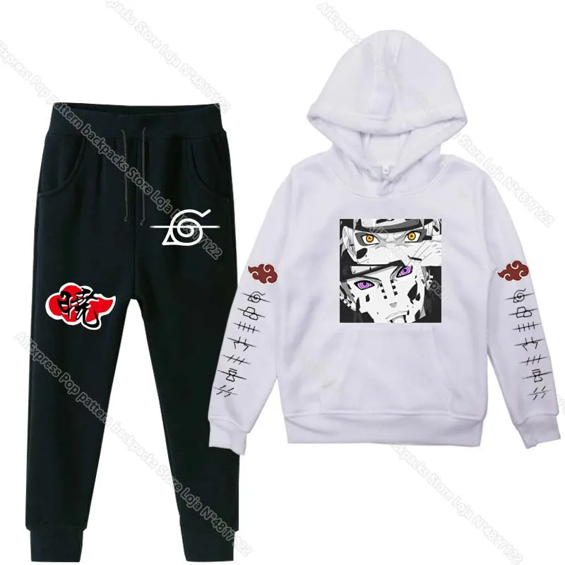 

Spring Children Naruto Hoodies Suit Teens Kids Black Anime Sweatshirt Pants Set Toddler Boys Girls Uchiha Itachi Pullover Tops