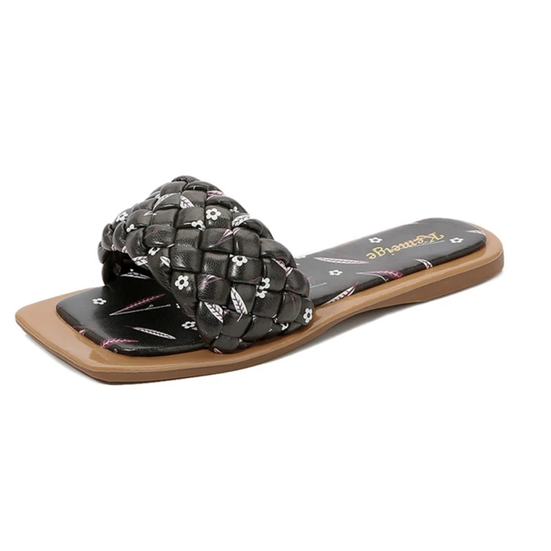 

Women's shoes slippers 2021 summer new square-toe flip-flops breathable hollow paint slippers fashion casual flat slippers