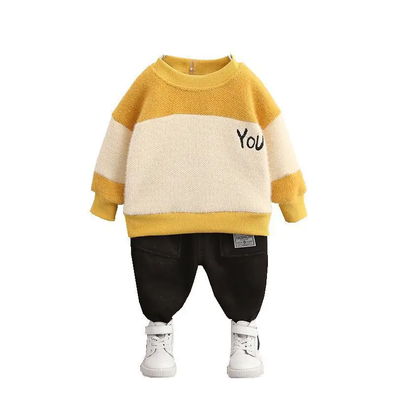 

Winter Fashion Baby Girl Sports Clothes New Children Boys Cotton Letter Thicken T Shirt Pants 2Pcs/Set Toddler Casual Clothing