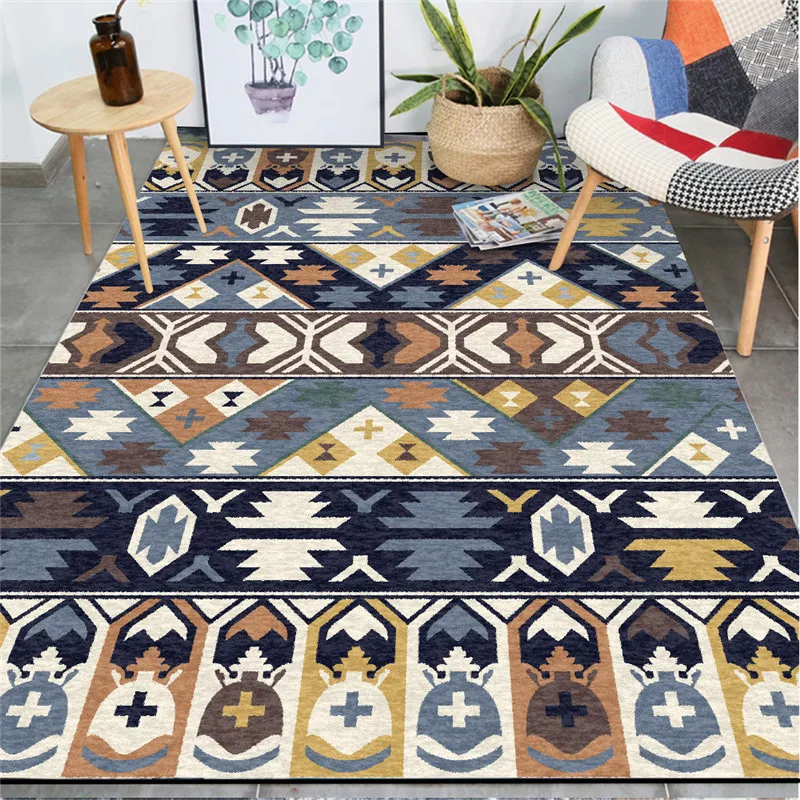

Morocco-Style Rug Bohemian National Wind Retro Wine Blue Carpet Bedroom Living Room Bed Blanket Kitchen Bathroom Floor Mat