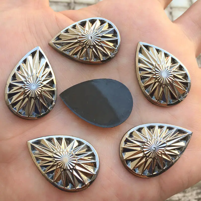 Камни из черной смолы с каплями воды 20*30 мм стразы плоской задней поверхностью