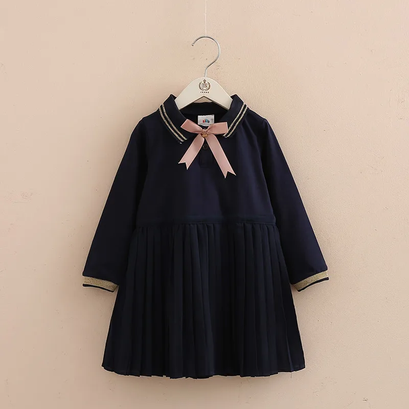 

2020 Spring Autumn 3 4 6 8 10 to 12 Years Child Preppy Style Princess Bow Knee Length Kids Baby Girl Long Sleeve Student Dress