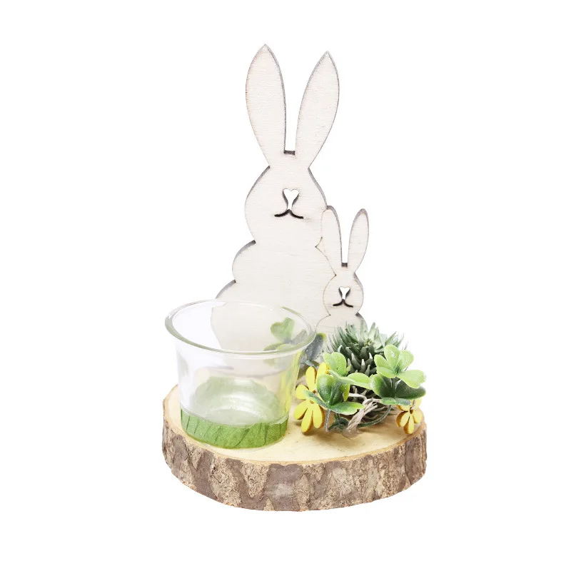 

Nordic Modern Wooden Rabbit Natural Plant Creative Glass Candlestick Furniture Festival Decorations Wedding Table Centerpieces
