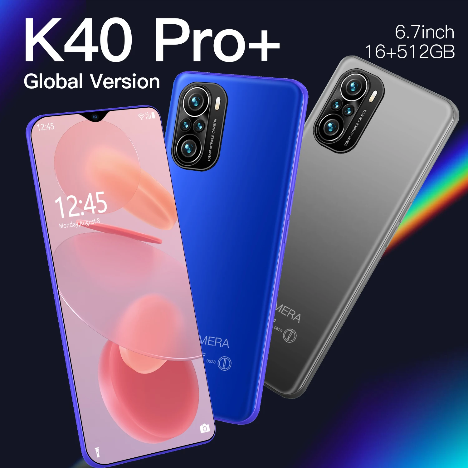 

Smartphones Redni K40 Pro+ 6.7 Full Screen 16GB 512GB Andriod 10.0 6000mAh 24+48MPDual SIM Snapdragon 888 Deca Core