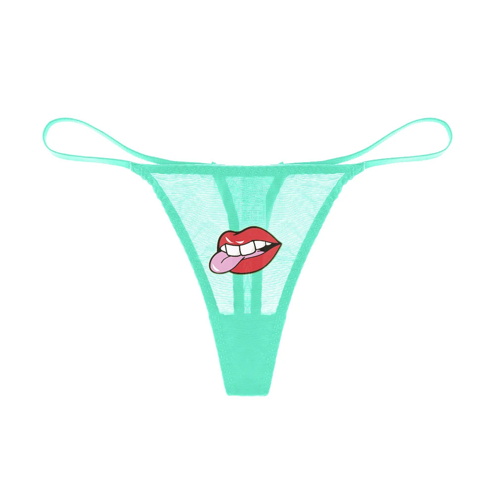 

Funny lip pattern thong ladies lace see-through V-strings Christmas panties underwear CYWHR