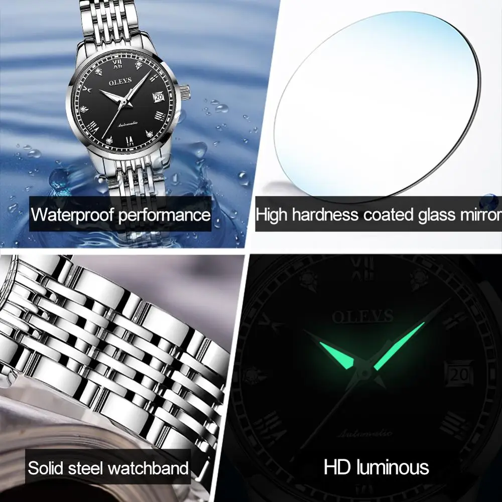 

OLEVS Women Luxury Brand Automatic Mechanical Watch Waterproof Classic Steel Strap Mechanical Watch Gift
