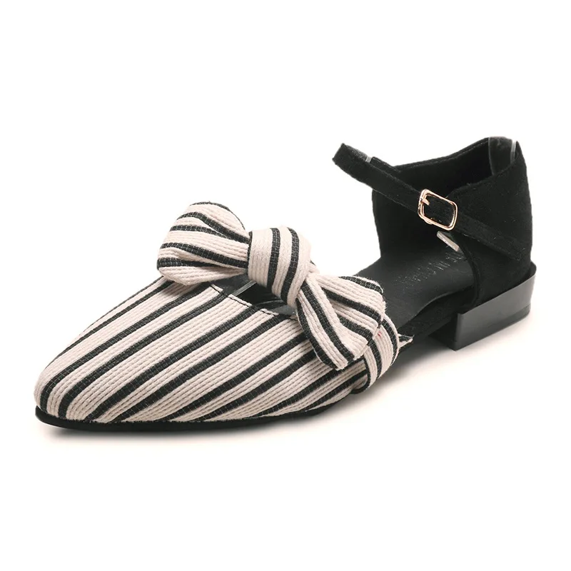 

Sandals Women's Spring/Summer 2021 Fashion Simple Wind Sandals Striped Bow Retro Trend Women's Shoes