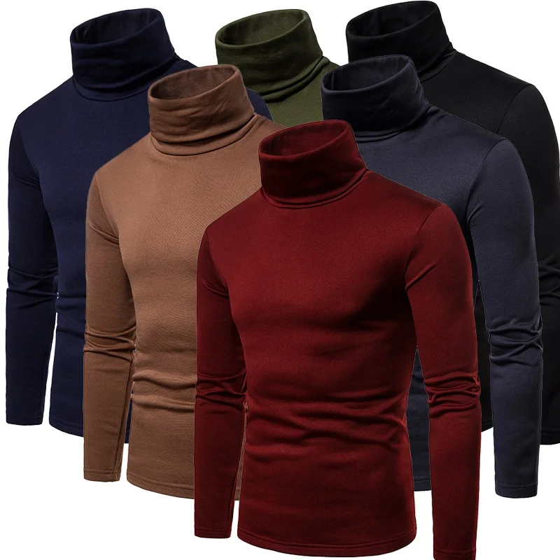 Men's Slim Fit Long Sleeve Mock Turtleneck Pullover bottoming shirt Solid Color Knitted Thermal Underwear T-Shirt