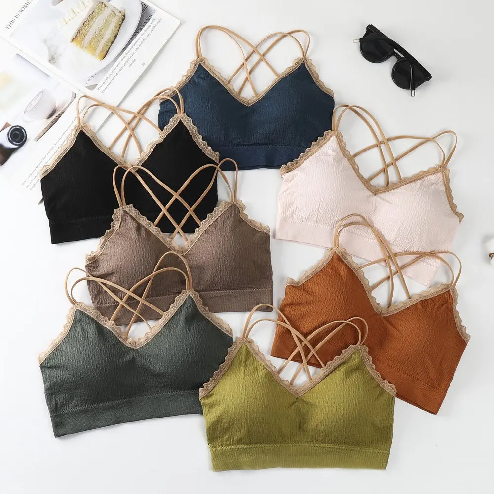 

Women's SeamlessShoulder Strap Cross-like Back Wrapped Chest Silk Protein Bottom with Chest Mat without Steel Ring Bra