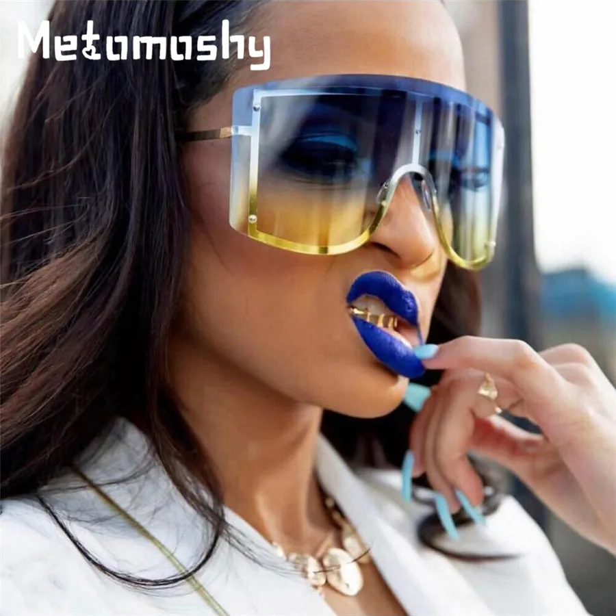 Женские солнцезащитные очки без оправы градиентные в большой оправе брендовые