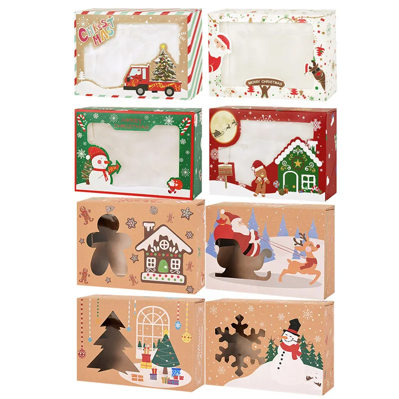 

4Pcs/set Kraft Paper Merry Christmas Candy Boxes Bag Christmas Santa Claus Gift Box Navidad Natal Noel Party Decoration Supplies