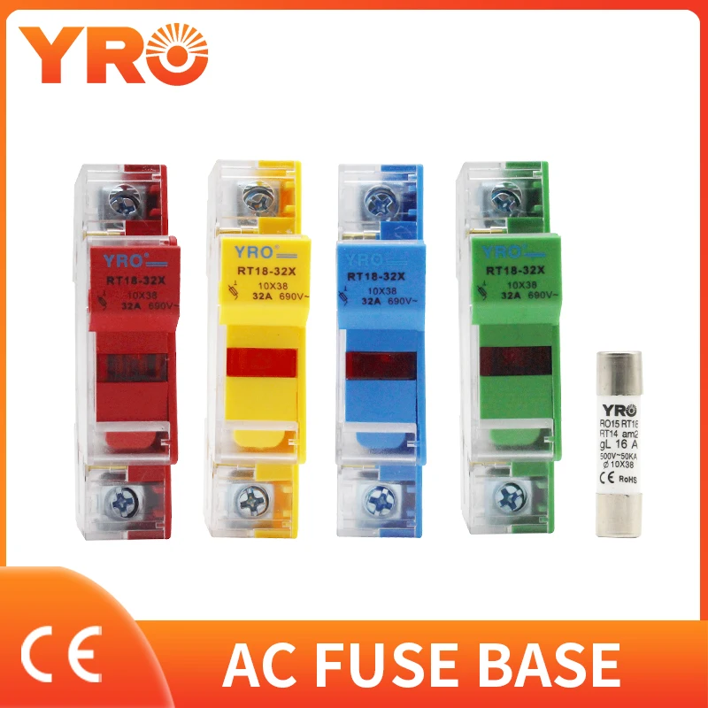 

AC 1Sets 1P Colorful Fuse Base 690V With 10x38MM Fast Blow Ceramic Fuse Core 0.5A 1A 2A 3A 4A 5A 6A 8A 10A 16A 20A 25A 32A RO15