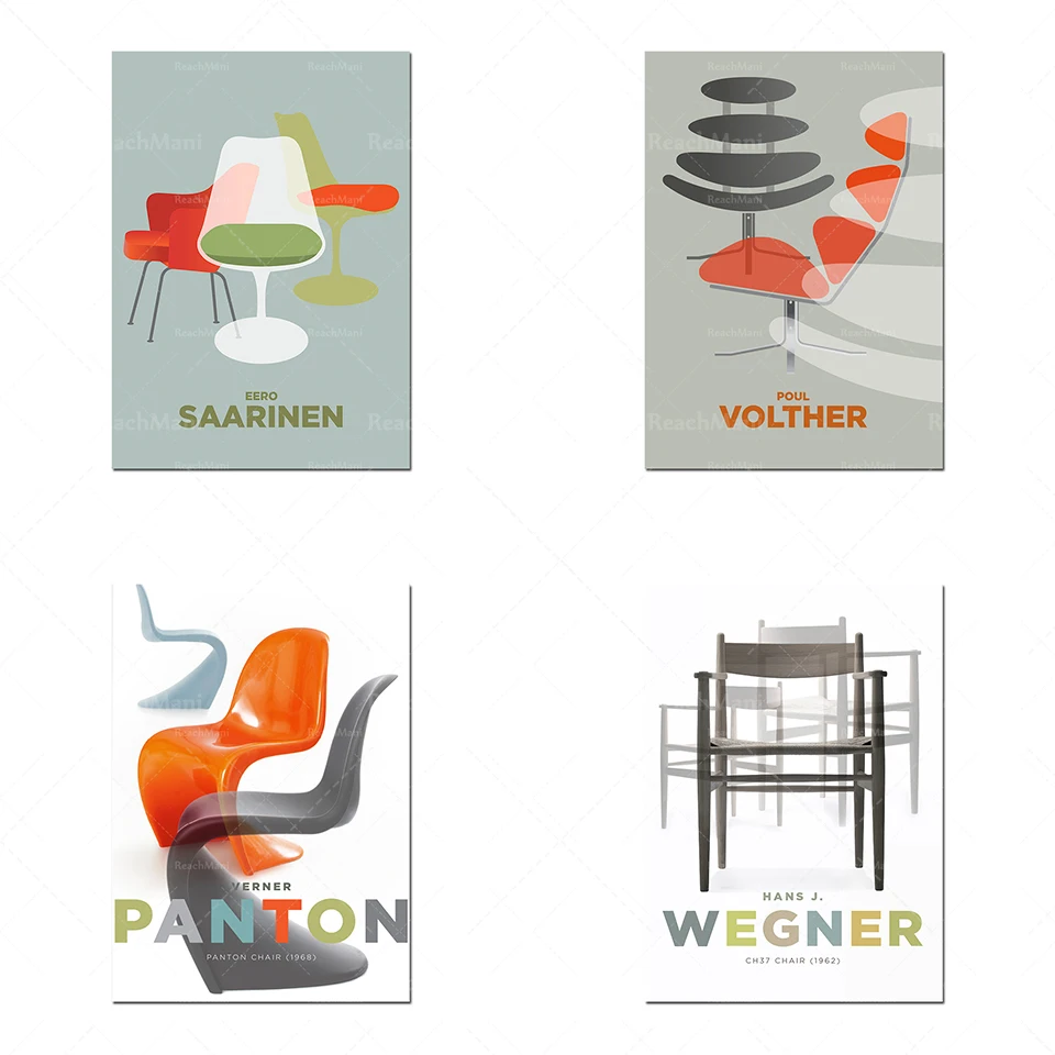 

Verner Panton poster, Eero Saarinen mid-century modern chair prints, chair art prints, Scandinavian furniture art gifts, for int