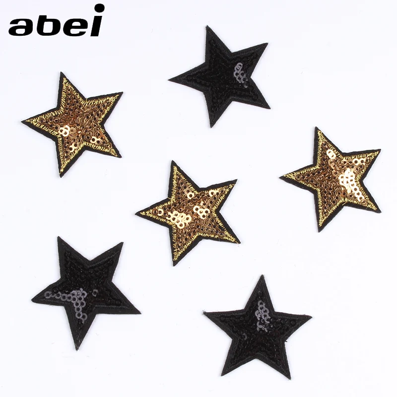 

10pcs/lot Glitter Gold Black Star Patch Sequined Patches Iron On Stickers For Bags Coats Jeans Hats Sewing Garments Badge