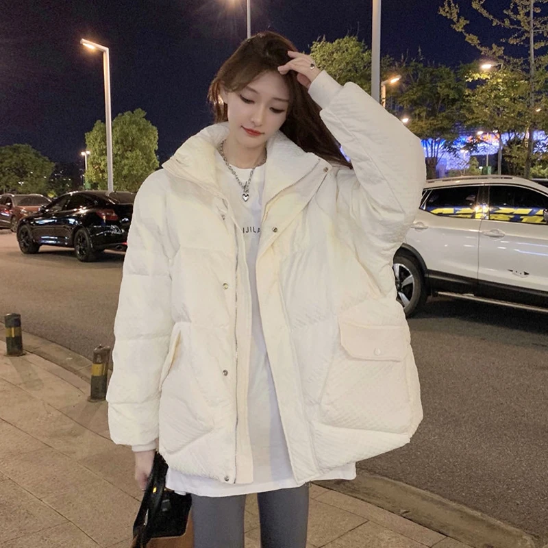 

Одежда с хлопковой подкладкой, женская одежда, Новинка весна-осень 2021, свободное утепленное пальто в ленивом стиле с воротником-стойкой для ...