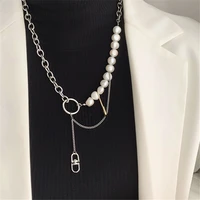 hip hop punk splice chain choker for women freshwater pearl pin tasselled clavicle chain fashion street snap necklace jewelry