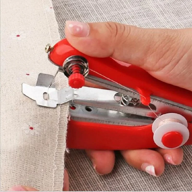 

1Pc Red Mini Sewing Machines Needlework Cordless Hand-Held Clothes Useful Portable Sewing Machines Handwork Tools Accessories