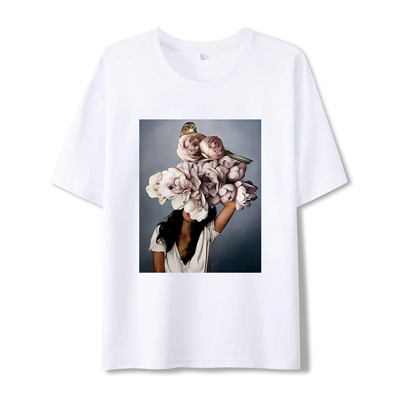 Модная пикантная женская футболка с цветочным рисунком для художественной