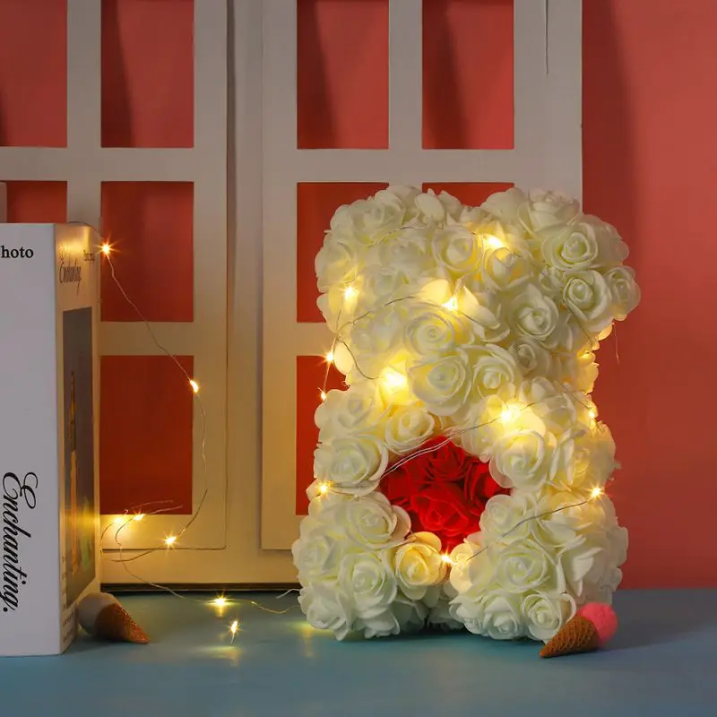 

Valentine's Day LED Rose Bear Hand Made Rose Teddy Bear Flower Bear Gift For Mothers Day Birthday Festival Home Decoration