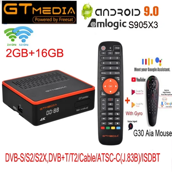 ТВ-приставка GTMEDIA GT Combo на базе Android 9 сменный BT4 gtmedia gtc Двойной Wi-Fi 2 4/фотосессия T2/C 10