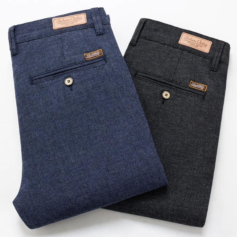 2020 Autumn Winter New high quality Men's Slim Casual Pants Fashion Business Stretch Thicken Trousers Male Brand Plaid Pant Blue | Мужская