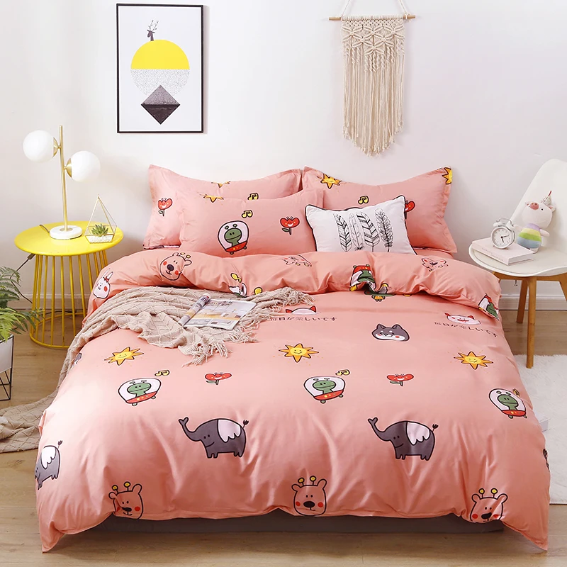 

Cartoon Animals Kawaii Zoo Pink Comforter Bedding Set Cute Luxury Fashion King Queen Twin Size Bed Linen Duvet Cover Set Gifts