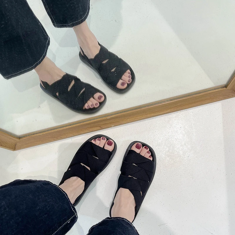 

2021 New Candy Colors Soft Leather Women Slippers Fashion Square Toe Weave Mules Sandals Summer Zapatillas Mujer Casa