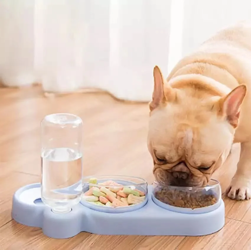 Домашние питомцы собаки кошки с двумя чашами Еда воды фидерный Контейнер