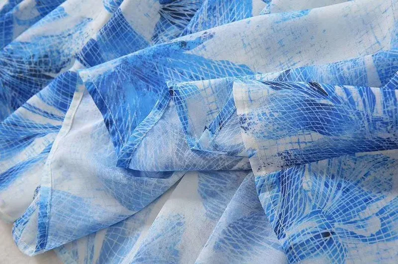 

Top Quality New Long Shirt Dress 2020 Summer Women Turn-down Collar Blue Flower Print Half Sleeve Mid-Calf High Street Dress