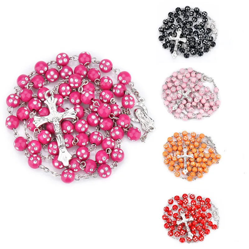 

30 Types Religion Cross Pendant Rosary Beads Necklace Glass Catholic Christian Choker Bead-Chain Prayer Jewelry Fashion Gift