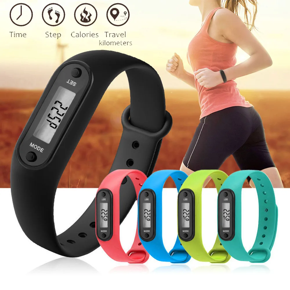 

12 Colors Digital LCD Silicone Run Step Watch Bracelet Pedometer Calorie Counter Digital LED Walk Distance Sport Fitness Watch Q