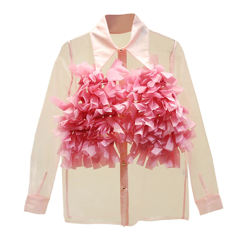 

2020 New Summer Super Fairy Women Tops Sexy Perspective Long Sleeve Chiffon Blouses Western Style