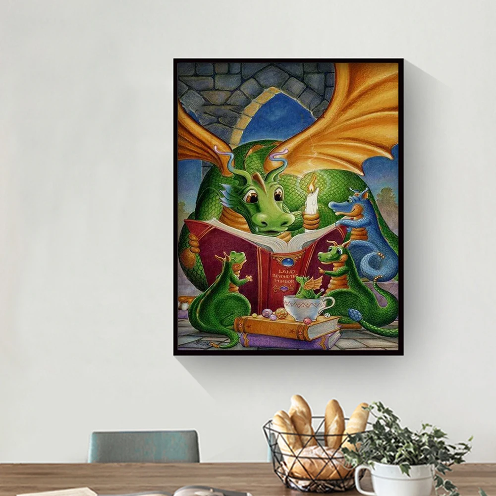Green Dragon 5D DIY Diamond Painting Kits Resin Full Round Home Wall Art Kit Rhinestone Drawing Room Deco | Дом и сад