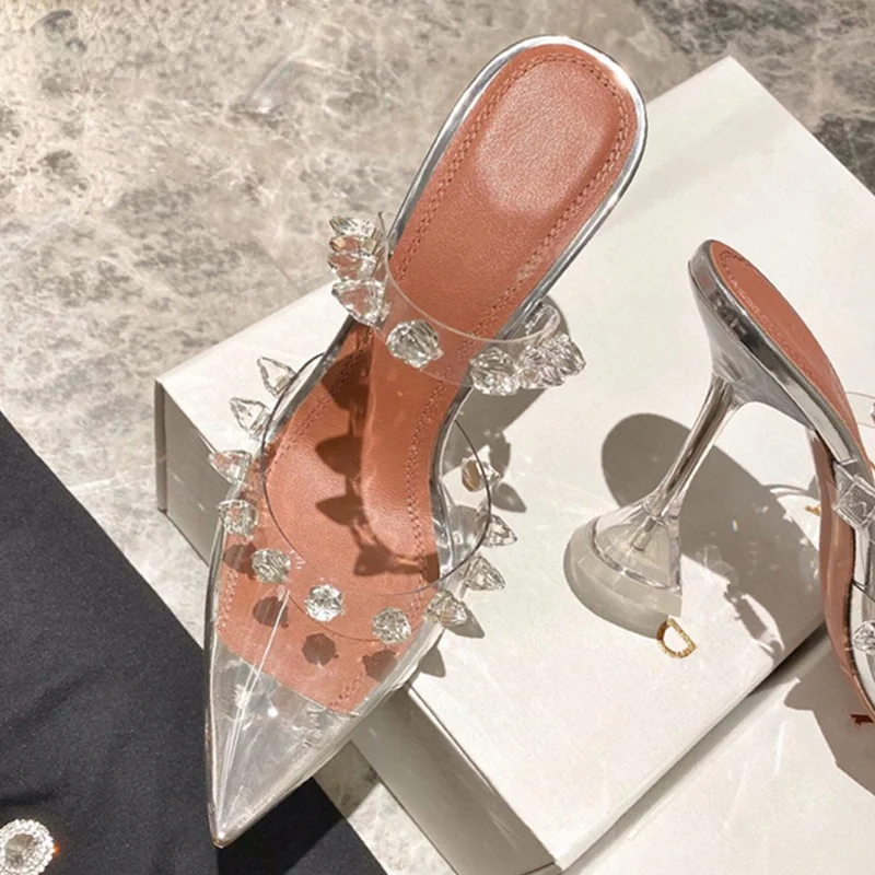 

Star style Rivet Transparent PVC Cup Heeled Women Sandals Fashion Stiletto High heels Summmer Shoes Female Pumps Sandals