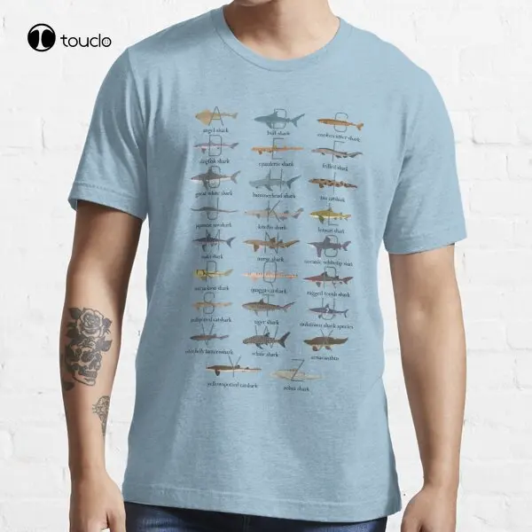 

New Sharks Alphabet Shirt Essential T-Shirt Tee Shirt 100% Cotton Summer For Man Unisex