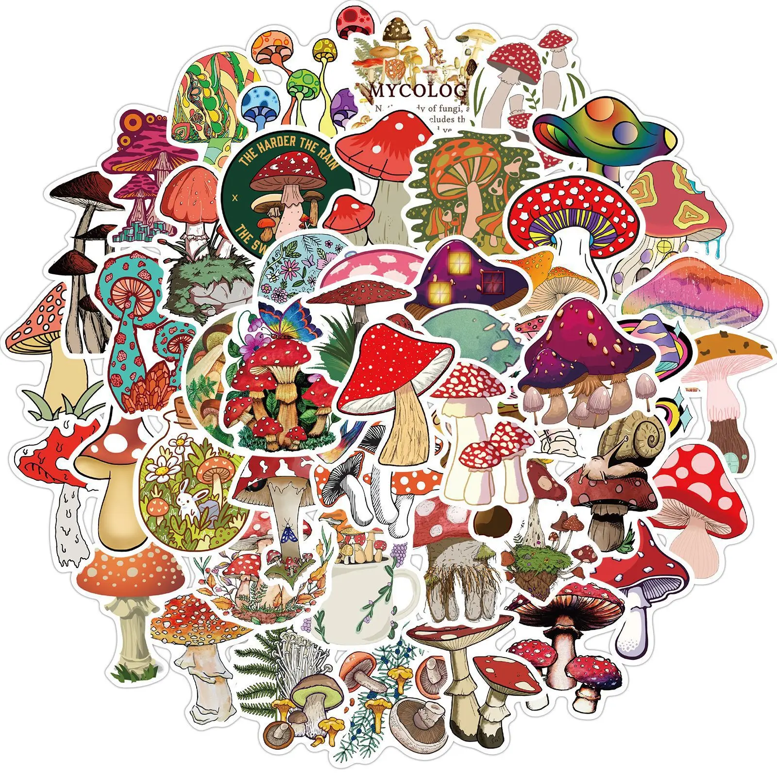 

10/30/50PCS Cartoon Colorful Mushroom Graffiti Stickers Cross-border Wish Cute Laptop Helmet Waterproof Decorative Stickers